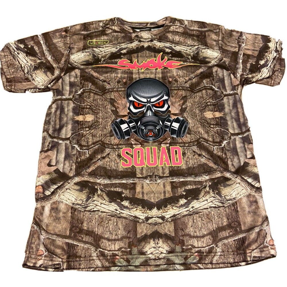 Unique Smoke Squad Men’s T-shirt Size L All Over Print Outdoors Brown Woods